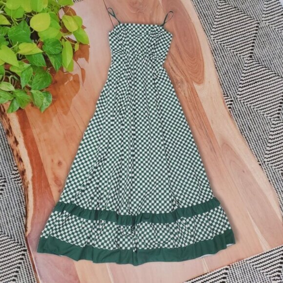 Green/White Checkmate Checkered Maxi Pleated Dress - Picture 10 of 16